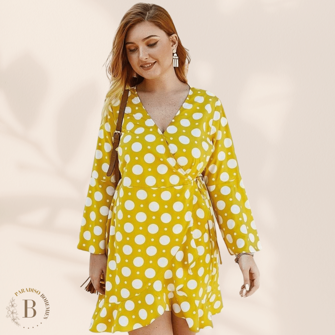 Abito a Pois Taglie Forti Giallo | Paradiso Bohemien