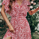 Abito Rosso Bohemien con Fiori Maniche Corte | Paradiso Bohemien