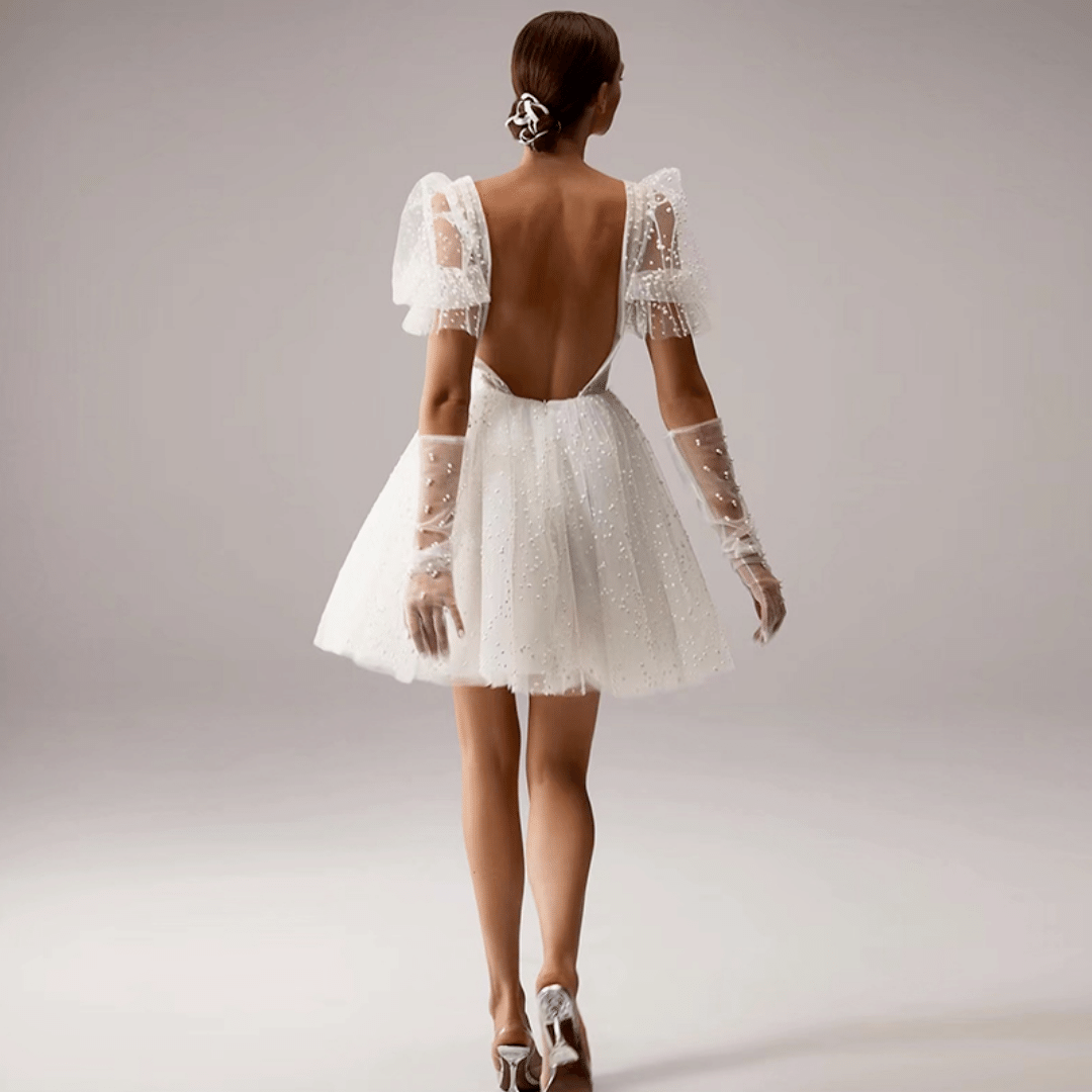 Abito Sposa Corto con Cavezza stile Boho Chic