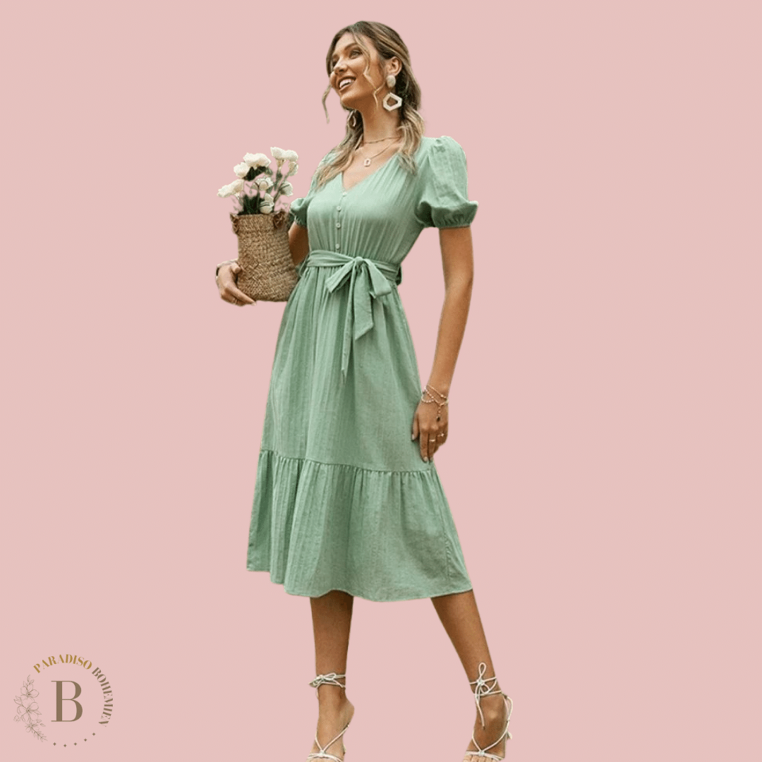 Vestito Lungo Verde con Cintura | Paradiso Bohemien