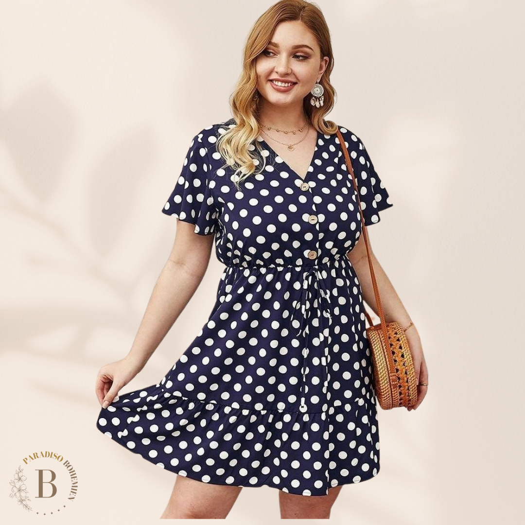 Abito Vintage Taglie Forti a Pois Blu Marino | Paradiso Bohemien