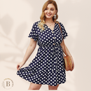 Abito Vintage Taglie Forti a Pois Blu Marino | Paradiso Bohemien