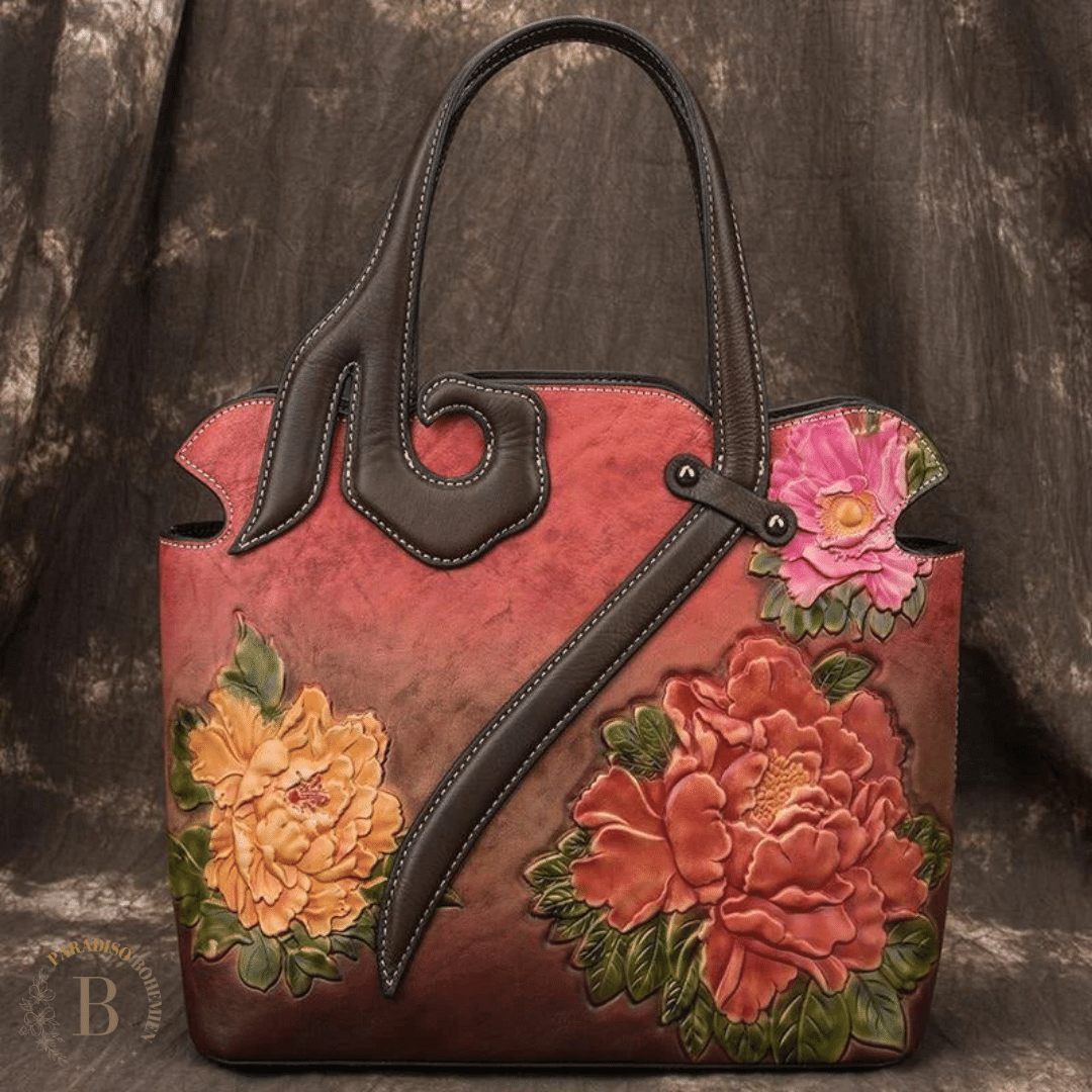 Borsa con Fiori Applicati Rosso | Paradiso Bohemien