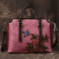 Borsa Vintage Donna in vera pelle rosa con Fantasia Floreale | Paradiso Bohemien