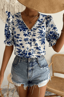 Camicia Bianca con Fiori Blu | Paradiso Bohemien