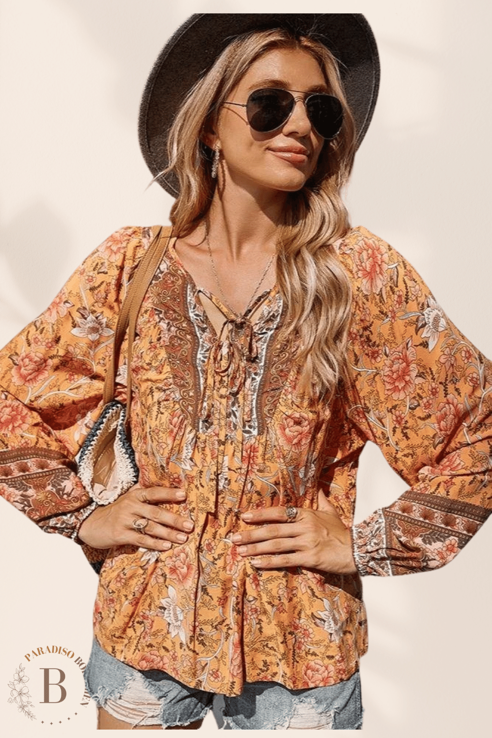 Camicia Donna a Fiori Arancione | Paradiso Bohemien