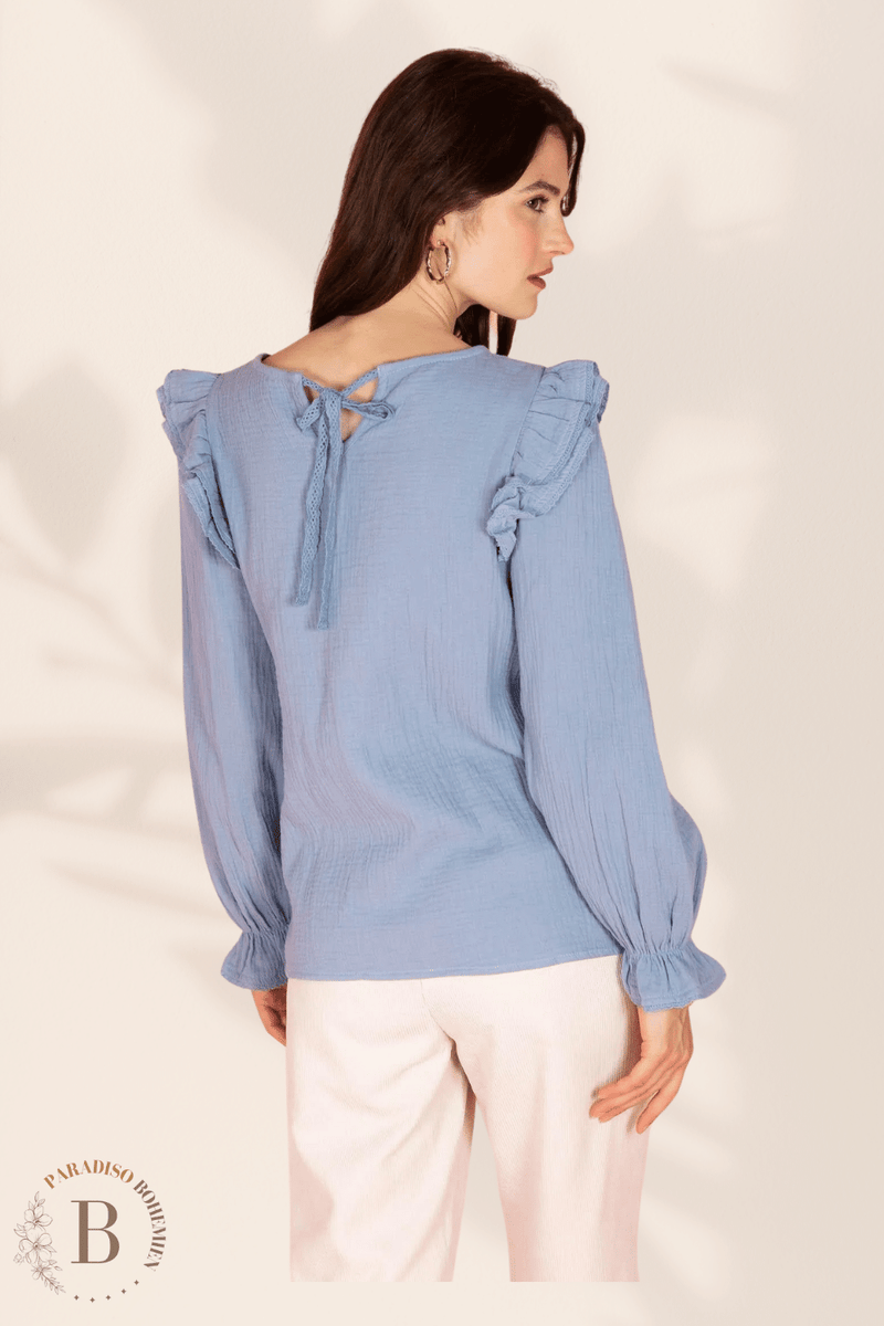 Camicia Donna Cotone Manica Lunga Blu  | Paradiso Bohemien