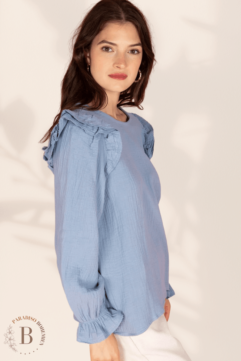 Camicia Donna di Cotone con Manica Lunga Blu per Estate | Paradiso Bohemien