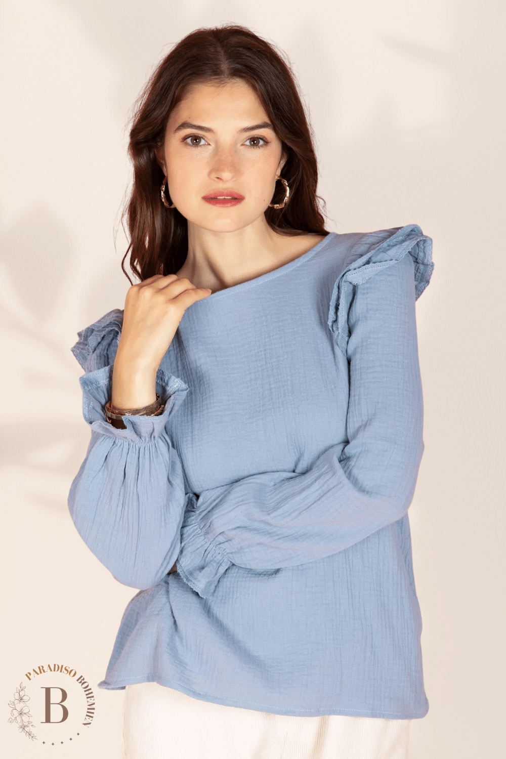 Camicia Donna Cotone Manica Lunga Blu | Paradiso Bohemien