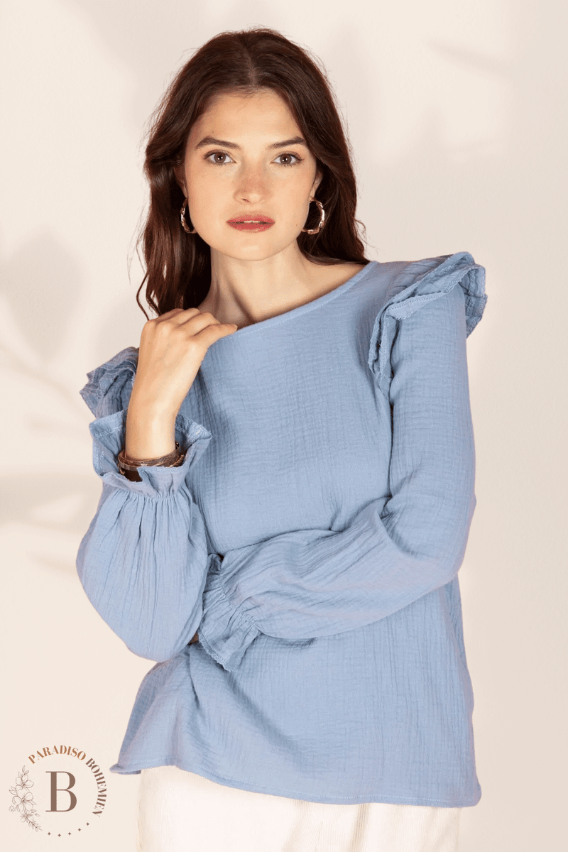 Camicia Donna Cotone Manica Lunga Blu | Paradiso Bohemien