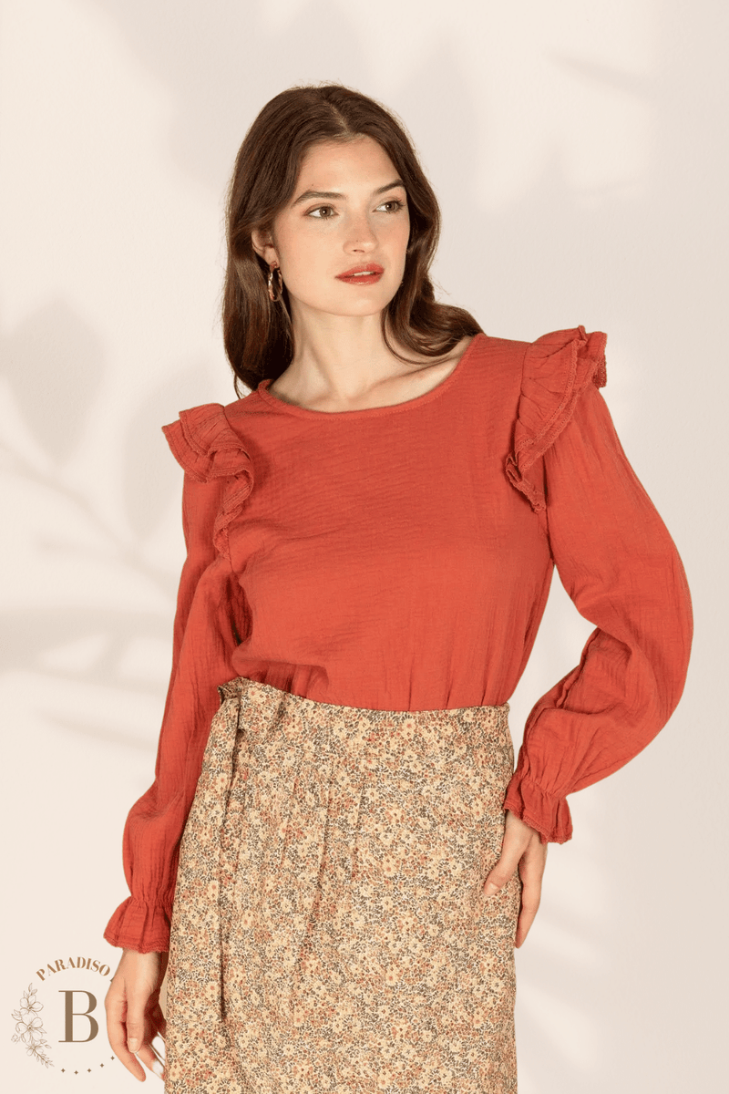Camicia Donna Cotone Manica Lunga Rosso | Paradiso Bohemien