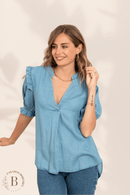 Camicia Blu da Donna con Manica Corta