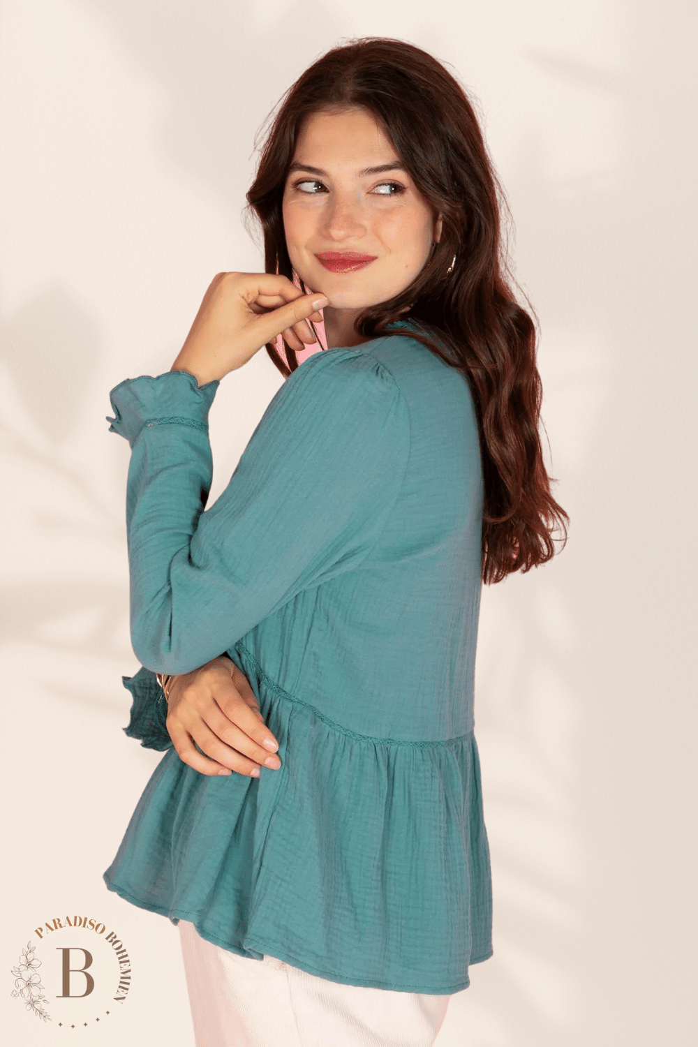 Camicia Donna Verde Volant | Paradiso Bohemien