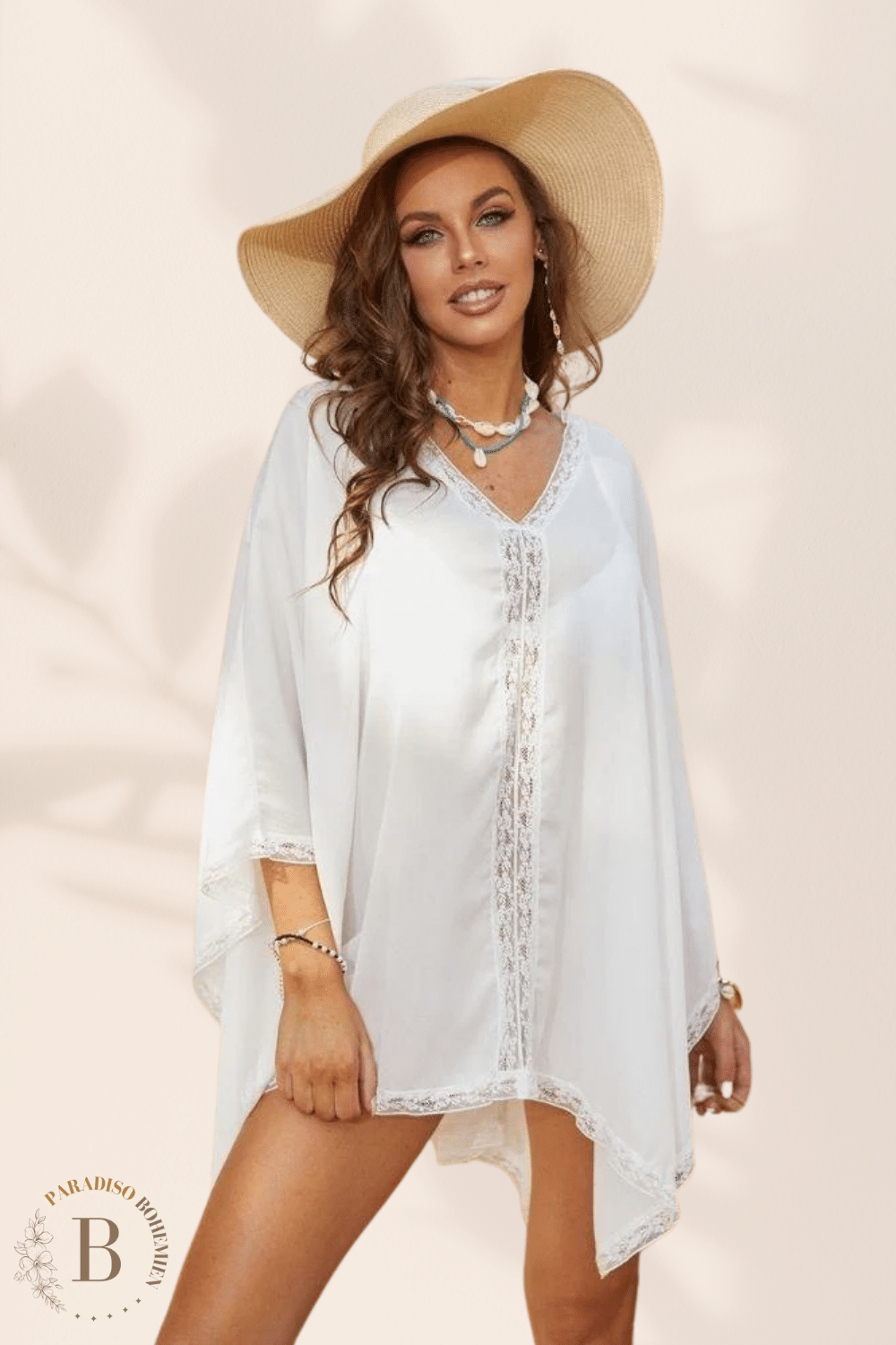 Pareo AILLOSA Da Donna, Copricostume Lungo In Chiffon Leggero, Maniche A Pipistrello E Spacchi Laterali, Stile Bohémien - 4
