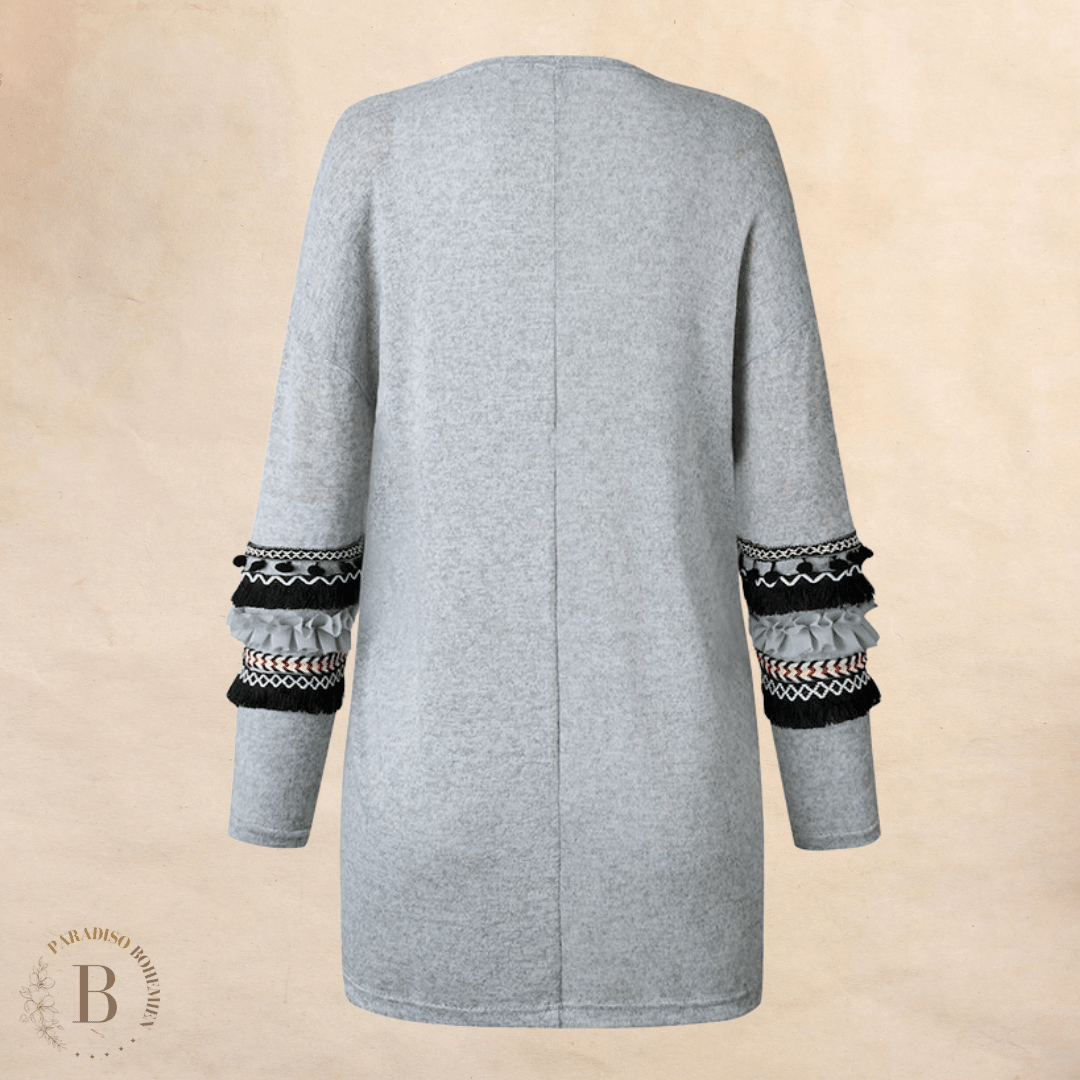 Cardigan Grigio con Ricami in stile Boho | Paradiso Bohemien