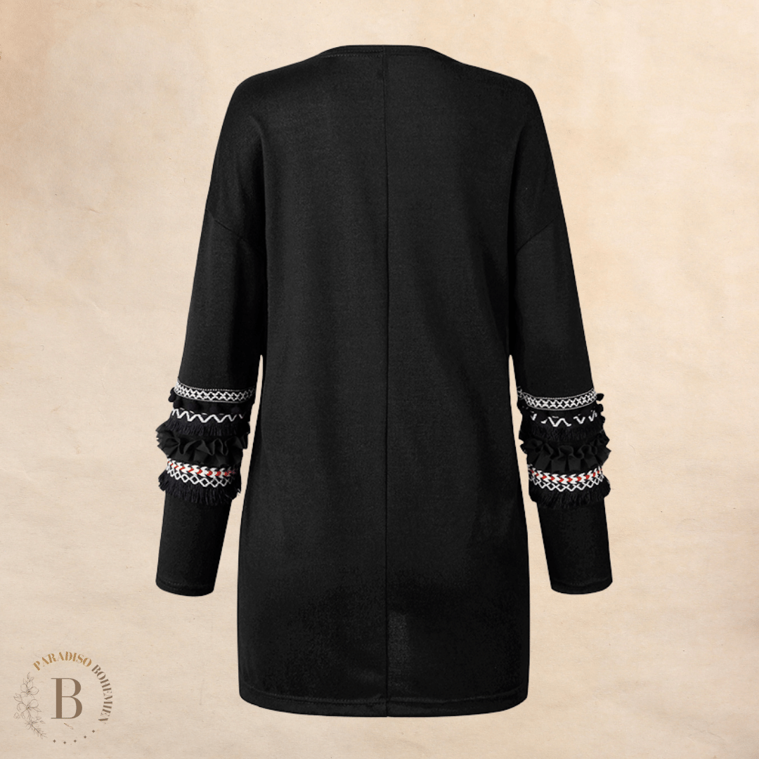 Cardigan Nero con Ricami in stile Boho | Paradiso Bohemien