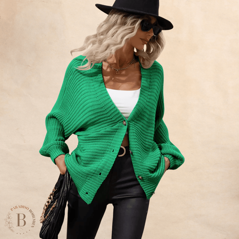 Cardigan Verde da Donna con Bottoni | Paradiso Bohemien