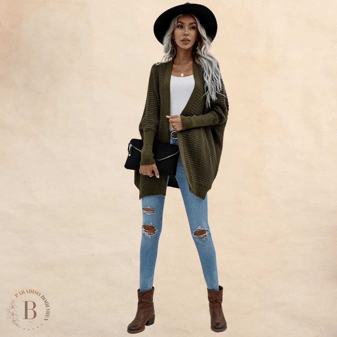 Cardigan Verde Militare da Donna Boho Chic | Paradiso Bohemien