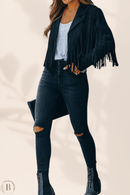 Giacca con Frange Donna Nero | Paradiso Bohemien