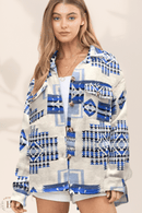 Giacca Boho a Fantasia Azteca di colore Blu | Paradiso Bohemien