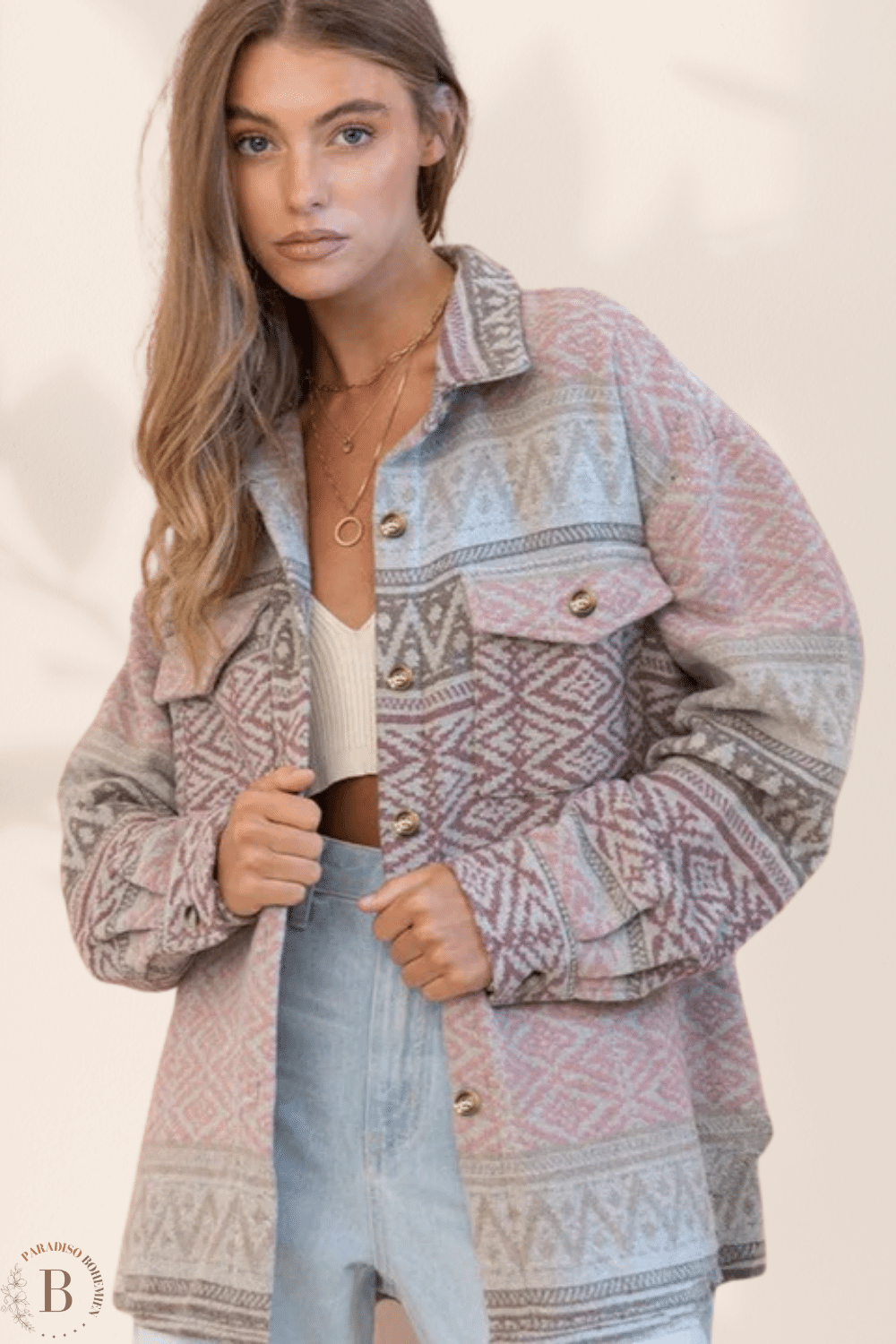 Giacca Azteca Donna Rosa con Maniche Lunghe | Paradiso Bohemien