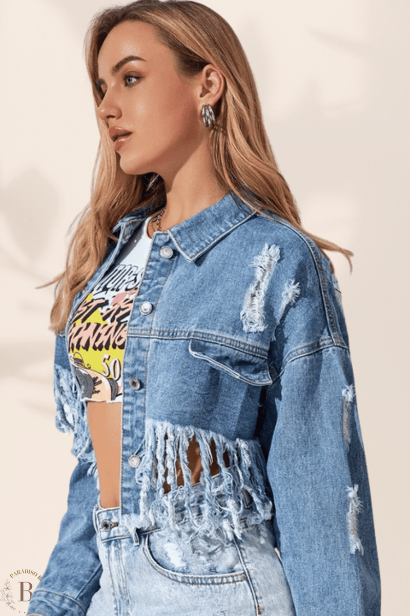Giubbotto jeans best sale frange