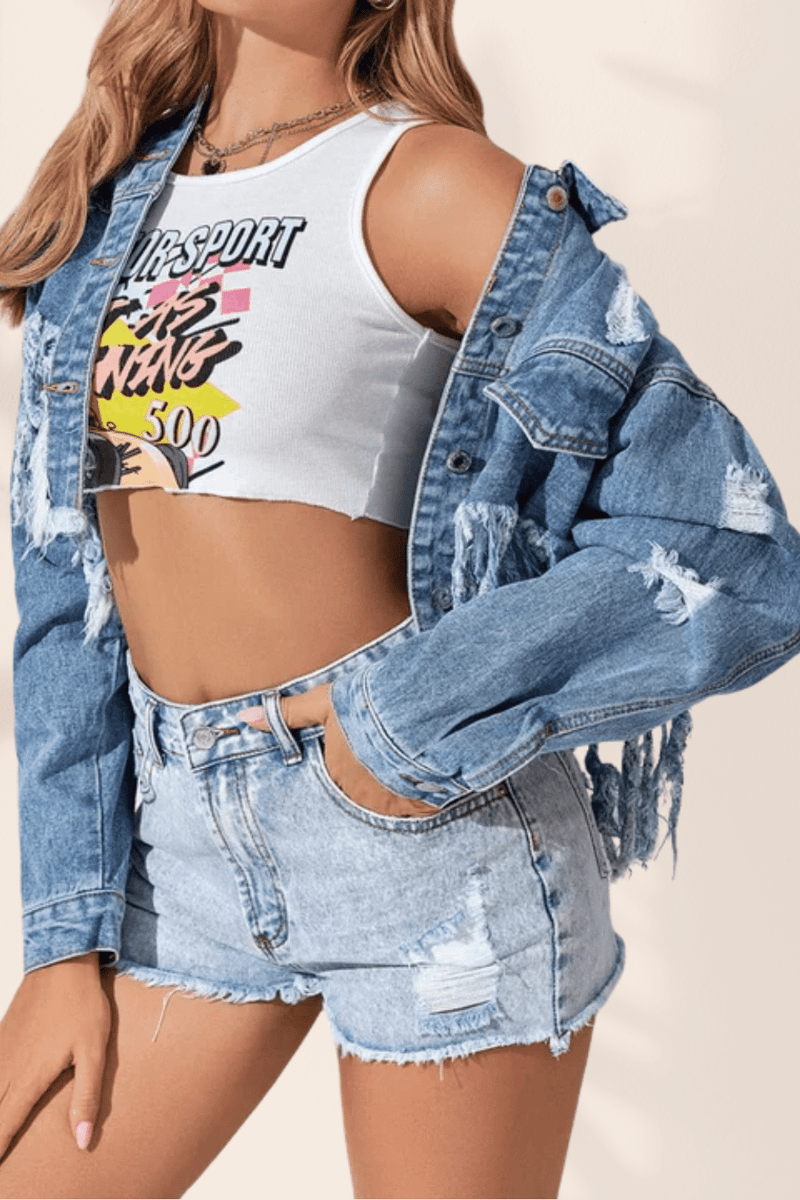 Giacca hot sale jeans frange