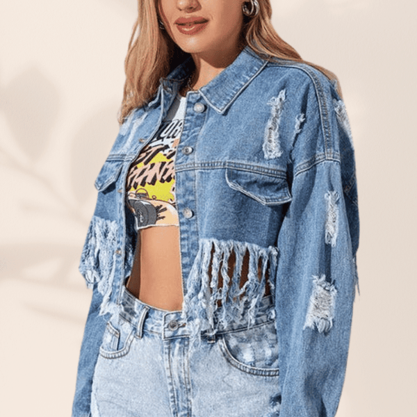 Giubbino di 2025 jeans con frange