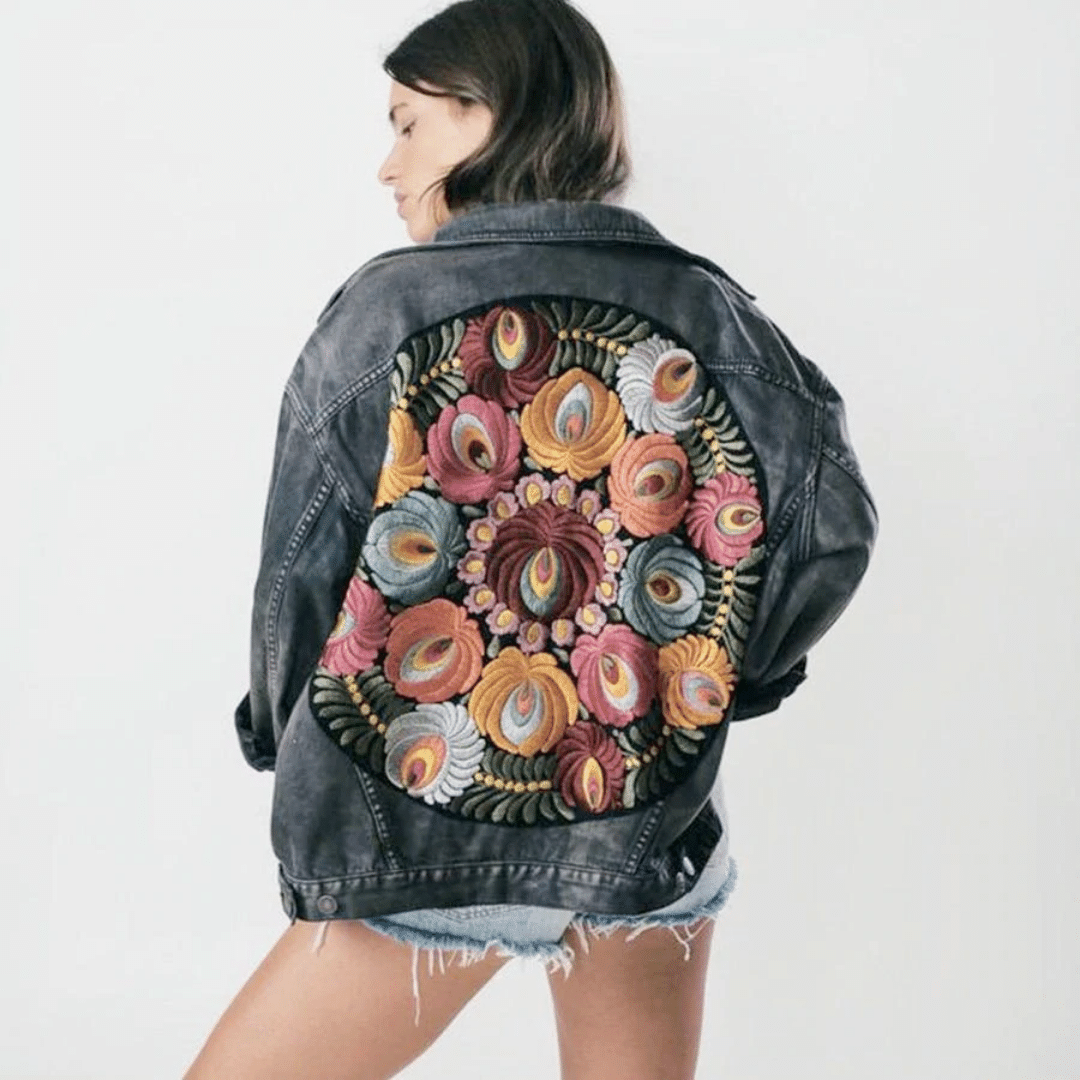 Giacca a Fiori di Jeans | Giacca di jeans levis ricamo dietro