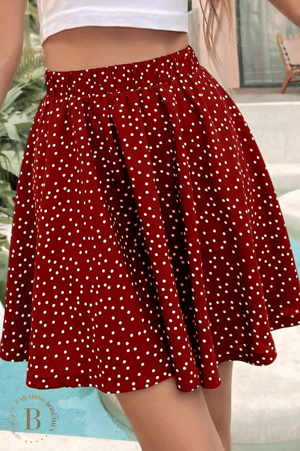 Gonna corta estiva a pois bianchi Paradiso Bohemien