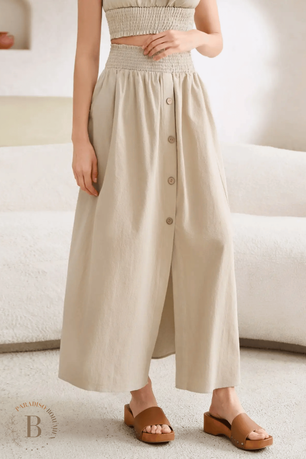 Gonna Lunga con Bottoni Beige | Paradiso Bohemien