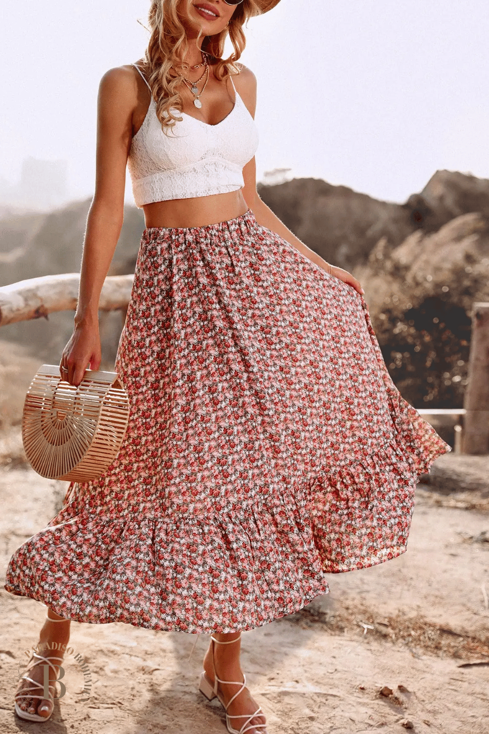 SimpleFun Gonna Longuette Floreale Donna - Vita Alta, Orlo Asimmetrico, Stile Boho, Taglia S