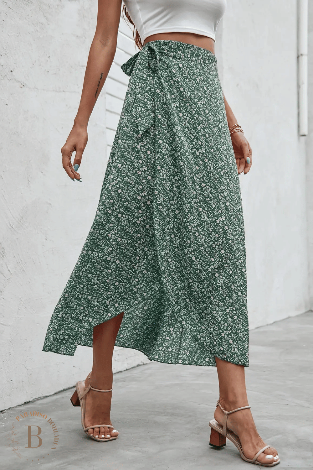 Gonna Verde Lunga a Fiori in stile Boho | Paradiso Bohemien