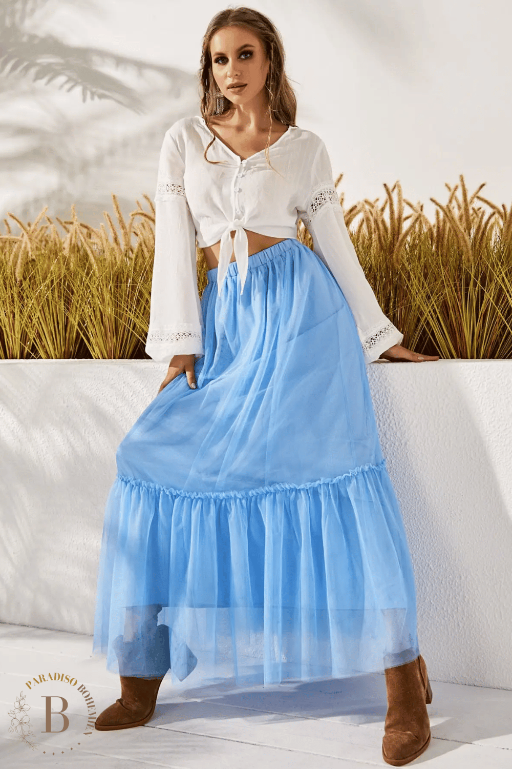 Gonna Lunga in Tulle Blu da Donna | Paradiso Bohemien