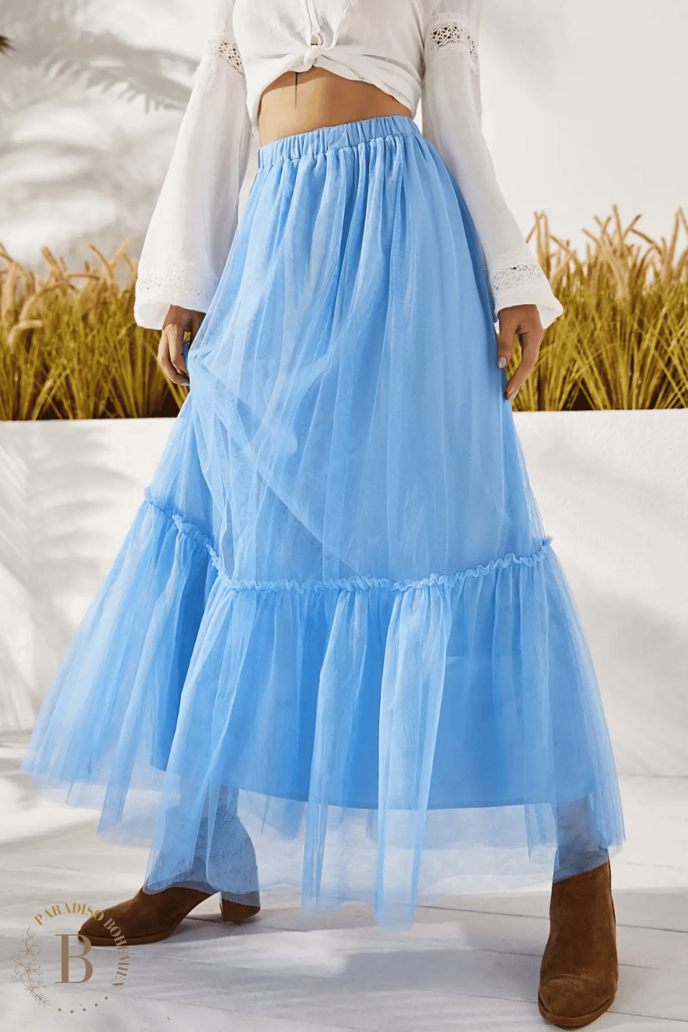 Gonna Lunga Estiva in Tulle Blu | Paradiso Bohemien