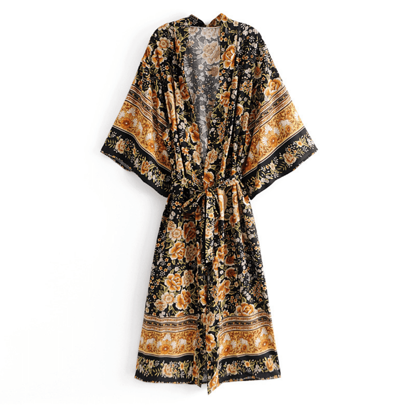 Kimono a Fiori Nero Boho Chic | Paradiso Bohemien