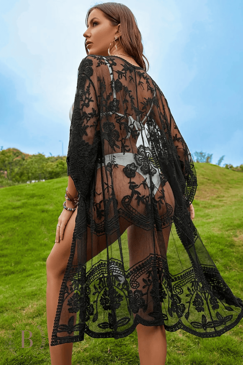 Kimono Copricostume In Pizzo Floreale Trasparente – Stile Boho, Taglia Unica, Leggero, Per Spiaggia E Estate