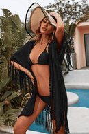 Copricostume da Mare Nero con Frange | Paradiso Bohemien