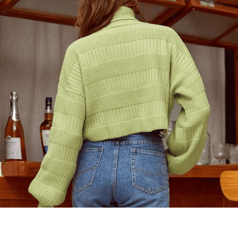 Maglione Corto Verde Con Colleto in Stile Boho da donna