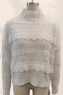 Maglione Donna Collo Alto Bianco con Pizzo | Paradiso Bohemien
