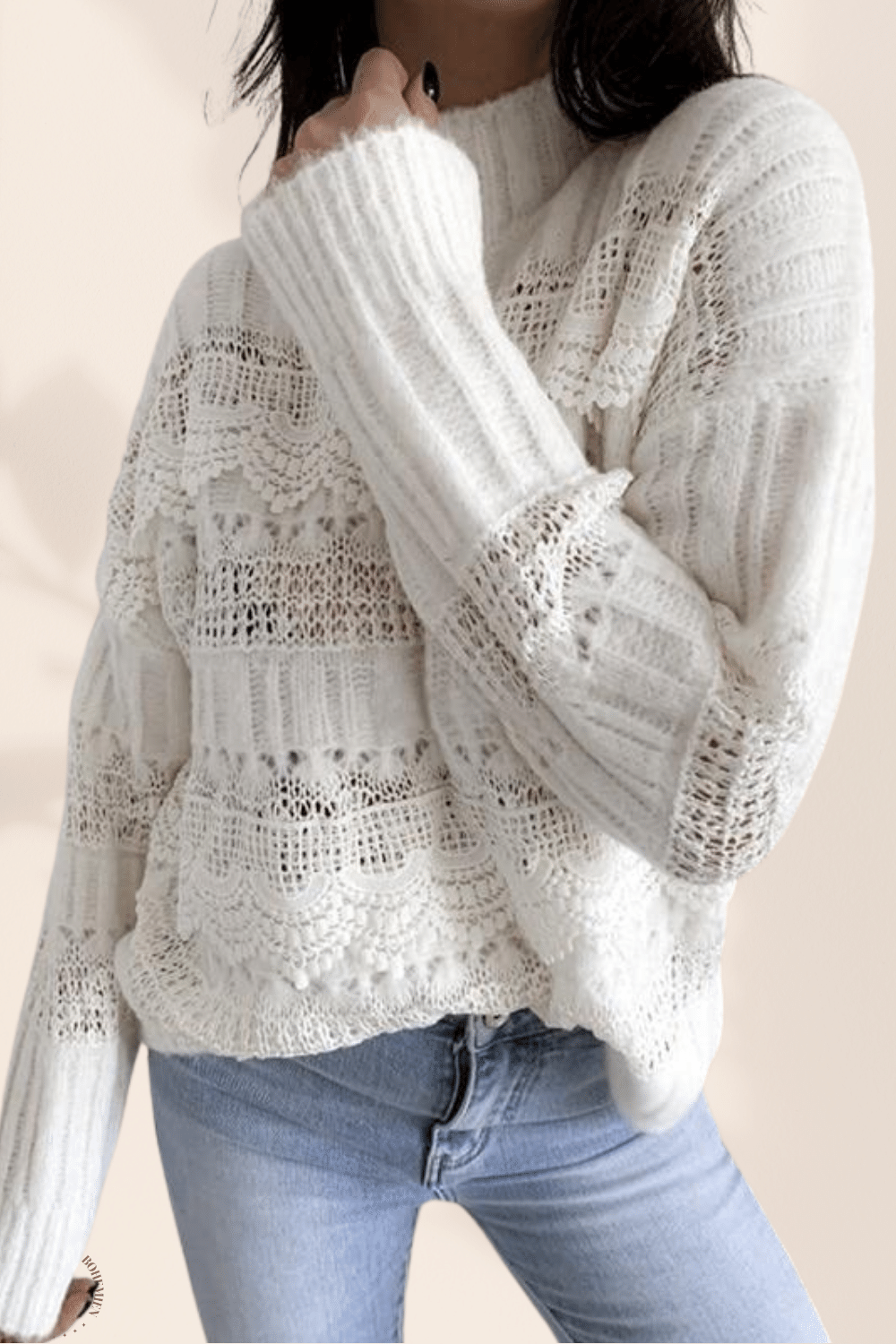 Maglione Donna Collo Alto Bianco Paradiso Bohemien