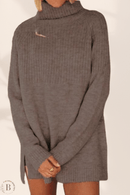 Maglione Lungo Lana Donna Marrone Scuro | Paradiso Bohemien