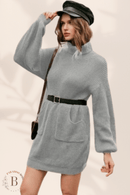 Maglione Lungo Vestito Collo Alto Grigio | Paradiso Bohemien