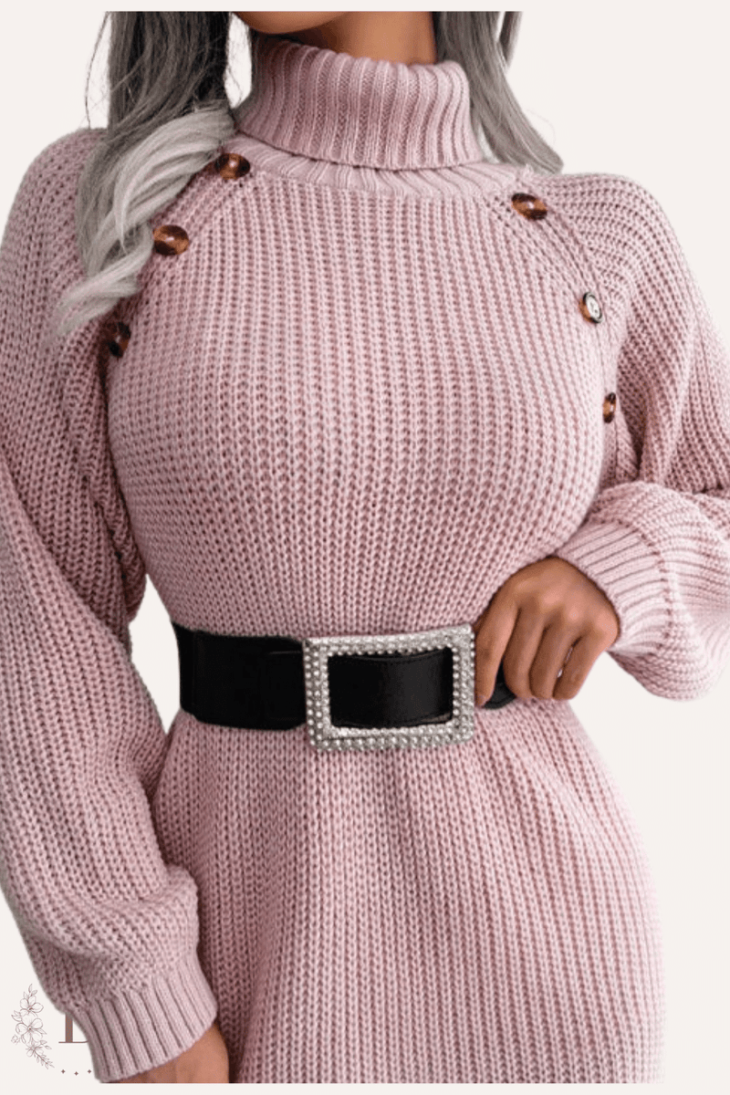 Maglione Lungo Vestito con Cintura Rosa | Paradiso Bohemien