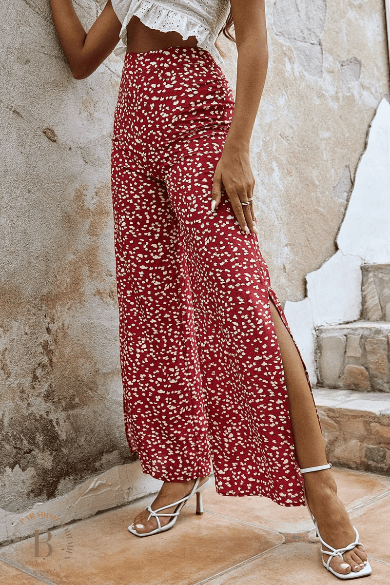Pantaloni a Vita Alta Colore Rosso da Donna | Paradiso Bohemien