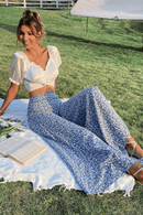 Pantalone a Palazzo Blu a Fiori Bianchi | Paradiso Bohemien