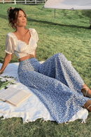 Pantalone Palazzo Blu a Fiori Bianchi da Donna | Paradiso Bohemien