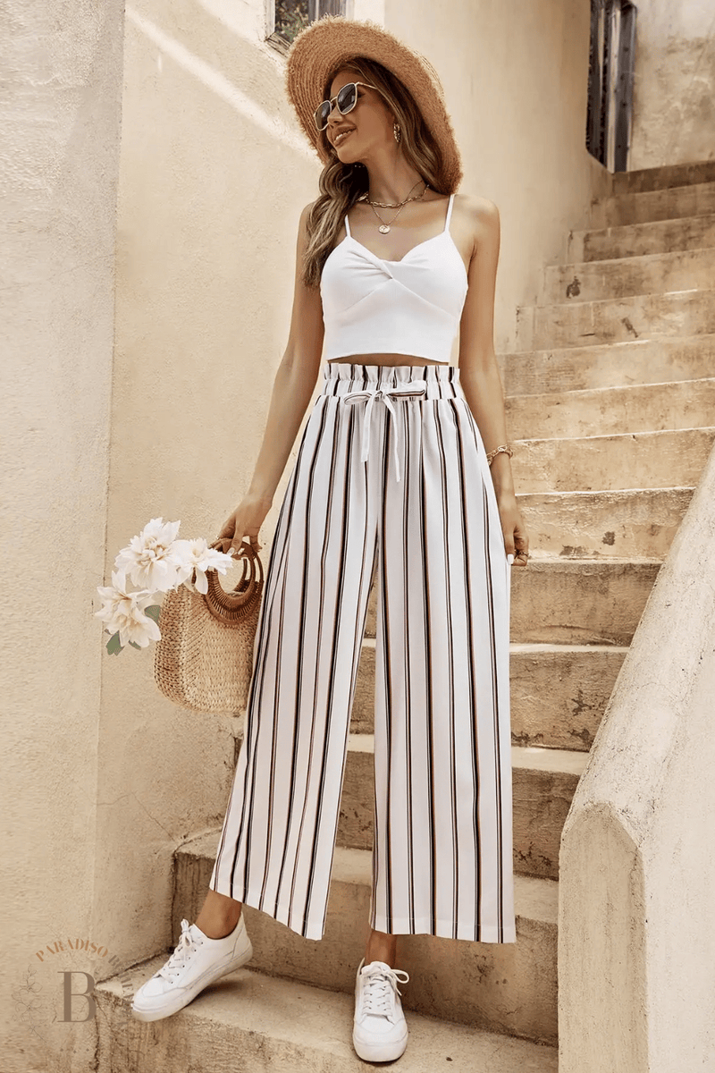 Pantaloni Bianchi a Righe Nere Paradiso Bohemien