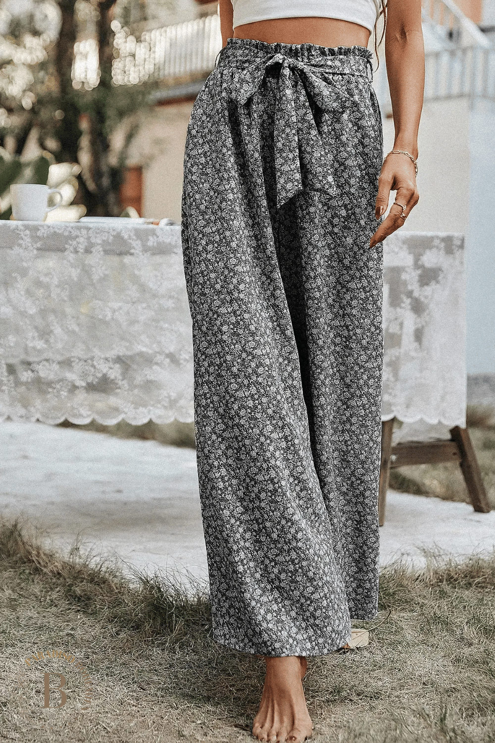 Pantaloni Larghi a Vita Alta con Fiocco  | Paradiso Bohemien