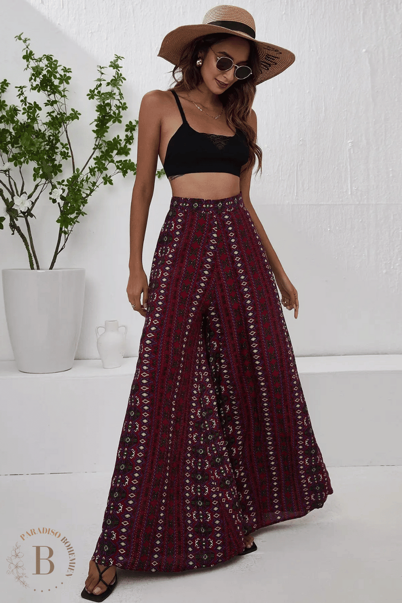 Pantaloni Donna Vivicastle Boho Hippie A Gamba Larga Svasati - Multicolore, Taglia L